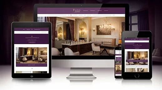 Maquette de site responsive pour du mobilier de bureau affichée sur différents terminaux.